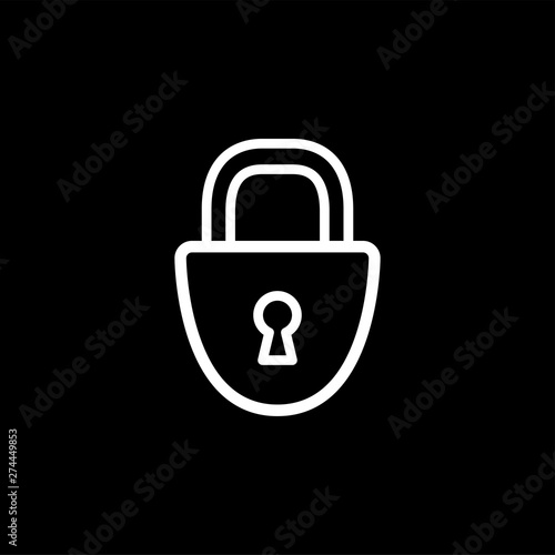 Lock Line Icon On Black Background. Black Flat Style Vector Illustration.