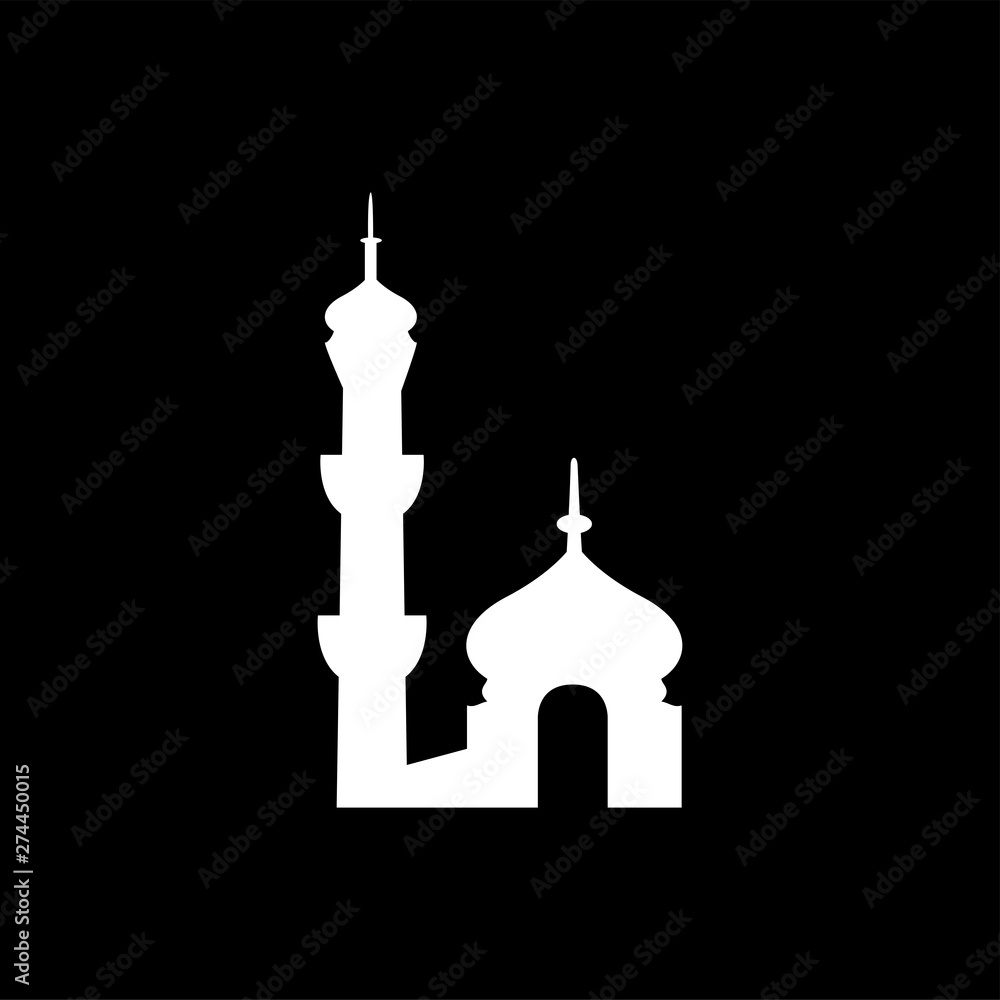 Mosque Icon On Black Background. Black Flat Style Vector Illustration.