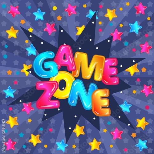 Game zone lettering and text background for children banner of kids room or playground.