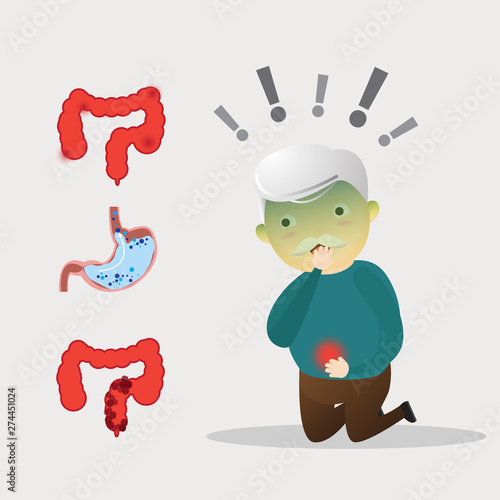 Old man stomachache concept.