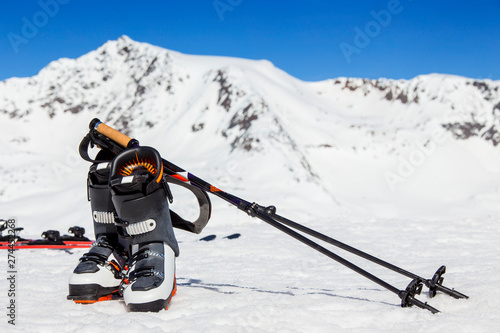 ski hardware equipment resting on the snow
