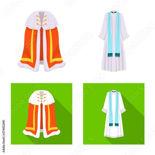 Vector illustration of material and clothing logo. Collection of material and garment stock symbol for web.
