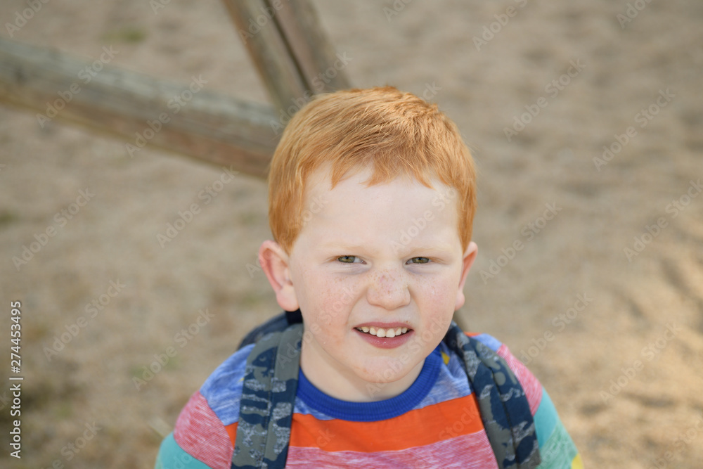 5 years old redheaded happy boy portrait. He is looking at camera 5 years old redheaded happy boy portrait. He is looking at camera