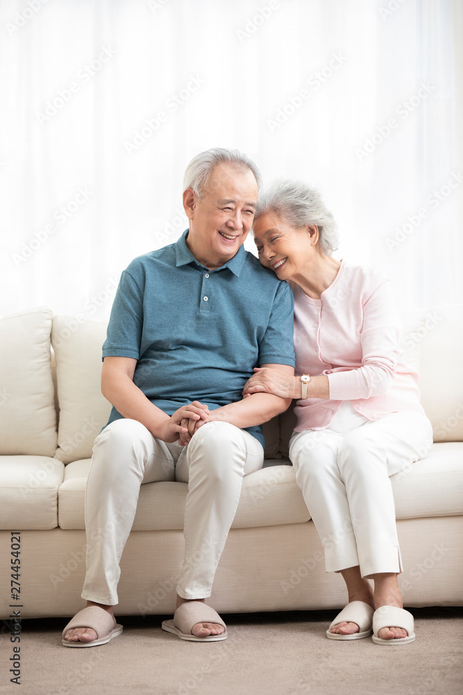 Happy senior couple sitting on sofa Happy senior couple sitting on sofa