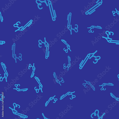 Blue Signature line icon isolated seamless pattern on blue background. Pen and undersign, underwrite, ratify symbol. Vector Illustration