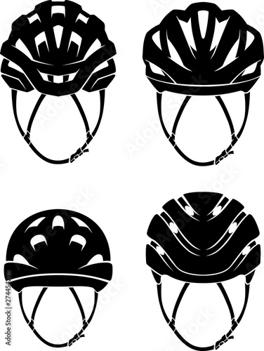 Cyclist Helmet Front View Silhouette Set