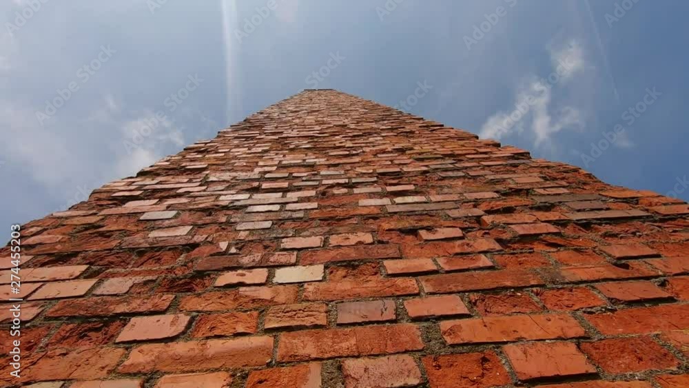 Close up of red brick chimney. Slow motion Close up of red brick chimney. Slow motion