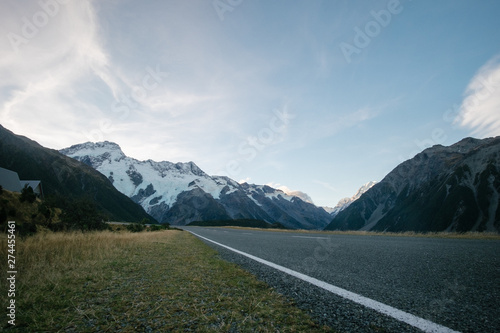 Street leading towards Mount Cook, New Zealand