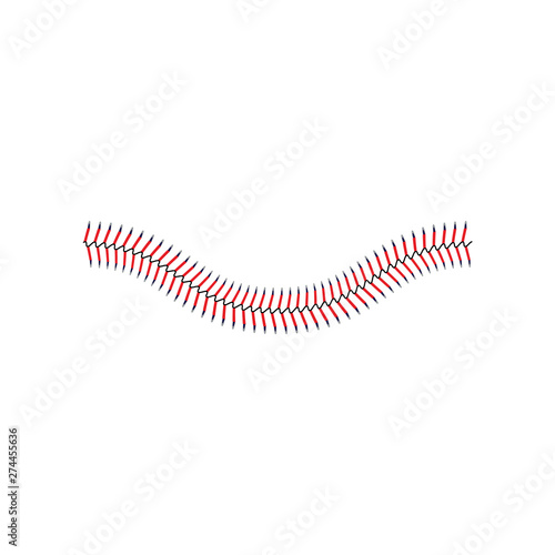 Baseball lace or decorative red seam curved element vector illustration isolated.