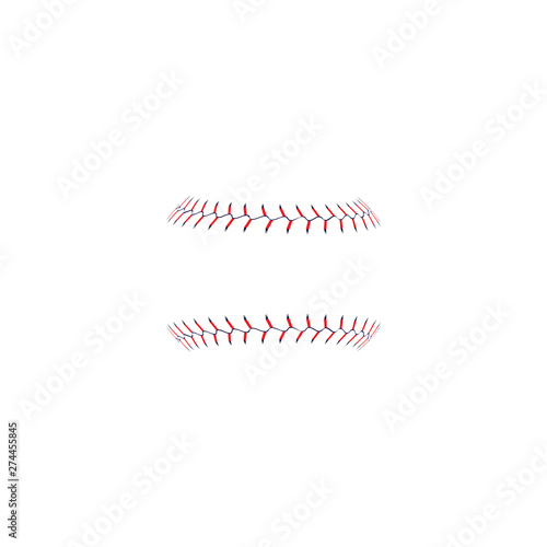 Baseball's softball red stitches or lace vector illustration isolated on white.