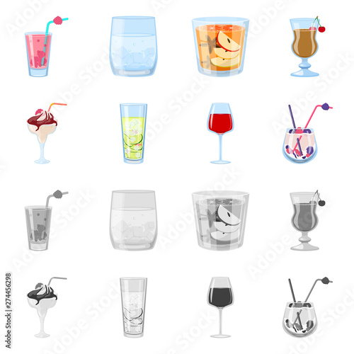 Vector illustration of liquor and restaurant sign. Collection of liquor and ingredient vector icon for stock.