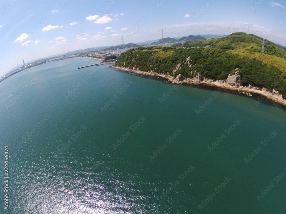 Aerial view by the sea on a sunny day