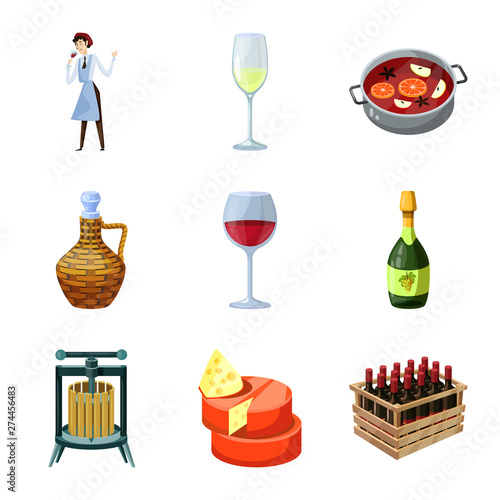 Vector design of grape and winery symbol. Set of grape and manufacturing stock vector illustration.