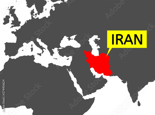 Map of Iran. Islamic Republic of Iran. Iran marked red and other countries grey. Vector illustration 