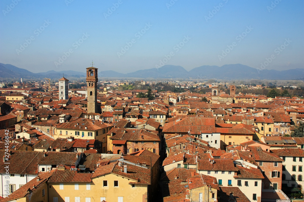 Panorama of the medieval city of Lucca, Italy
