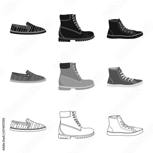 Vector illustration of shoe and footwear sign. Collection of shoe and foot stock vector illustration.