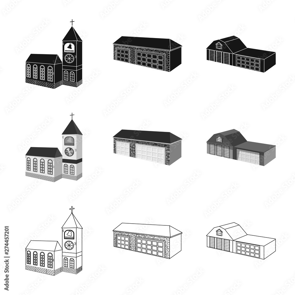 Vector illustration of facade and housing icon. Set of facade and infrastructure stock vector illustration.