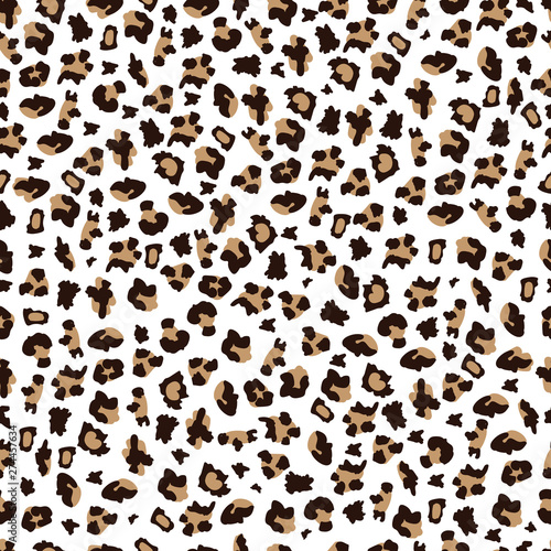 Exotic leopard print seamless pattern on white background, wild African animal fur texture