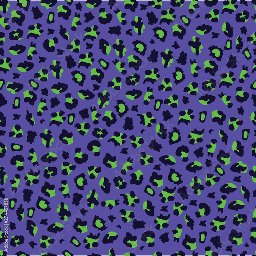 Blue and green leopard print background, seamless pattern of wild exotic animal fur in unnatural color