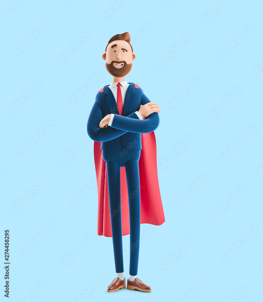Cartoon character Billy clothed like a superhero. 3d illustration on blue  background Stock Illustration | Adobe Stock