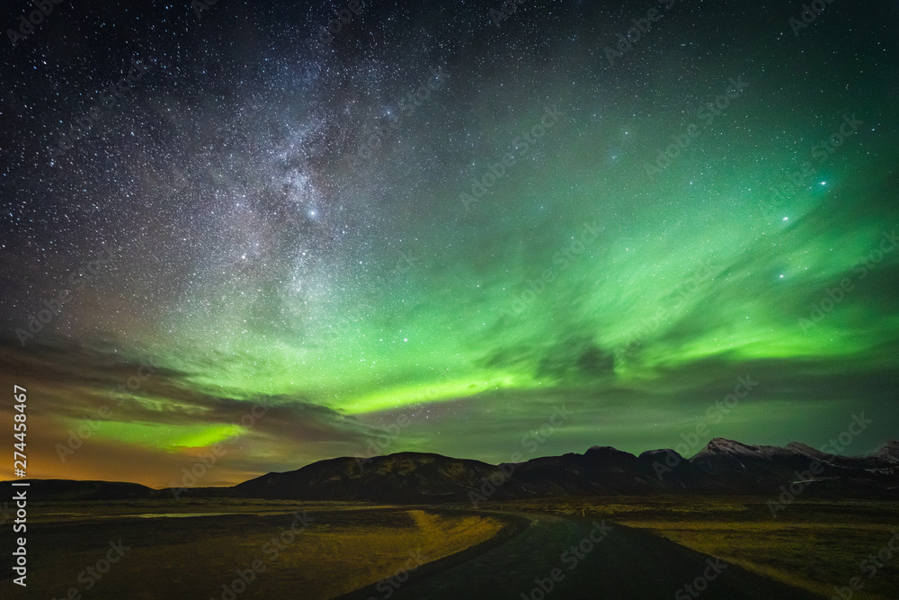 Aurora in Iceland in November show lights northern road