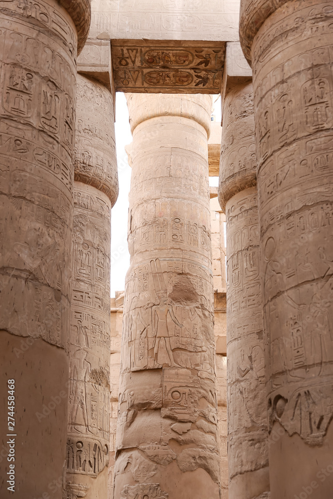 Columns in Hypostyle Hall of Karnak Temple, Luxor, Egypt