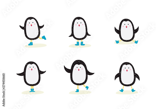 Cute cartoon penguin isolated drawing set