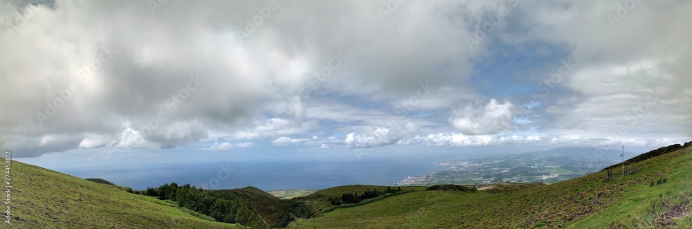 Mountain landscape with lakes on São Miguel island, Azores, Portugal near Lagoa do Fogo