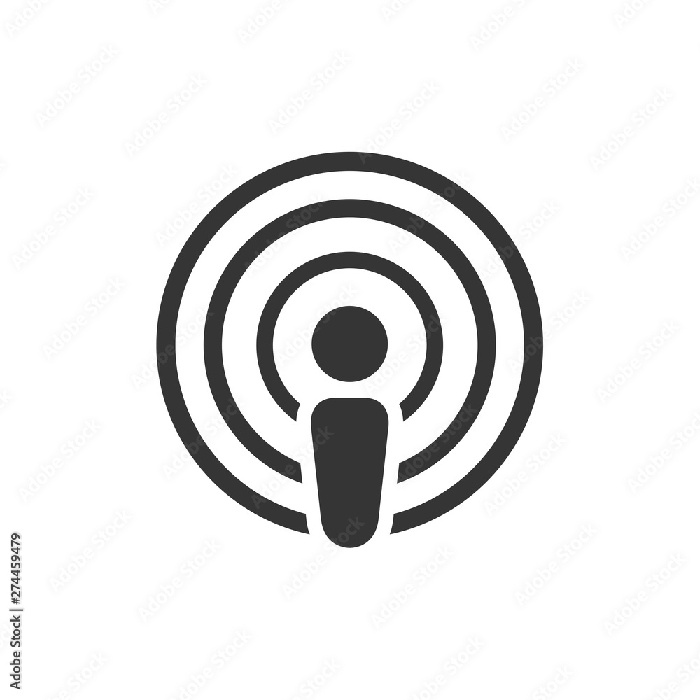 Podcast icon template black color editable. Podcast symbol Flat vector sign isolated on white background. Simple logo vector illustration for graphic and web design. Podcast icon template black color editable. Podcast symbol Flat vector sign isolated on white background. Simple logo vector illustration for graphic and web design.