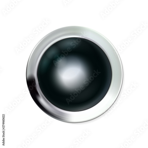 Glossy realistic chrome black button silvery. Circle geometric icon technology with shadows, stainless steel for logo, design concepts, interfaces, apps or ad. Vector illustration. Engine start.