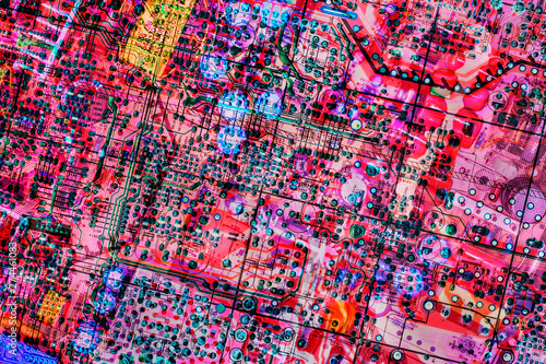 Computer Microcircuit Motherboard Detail Multiplied Multicolored Background