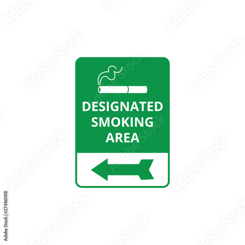 Designated smoking area sign with cigarette symbol and arrow pointing in needed direction.