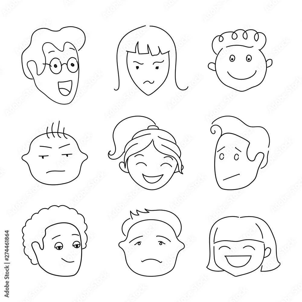 Doodle vector portraits of different people on white background. Doodle vector portraits of different people on white background.