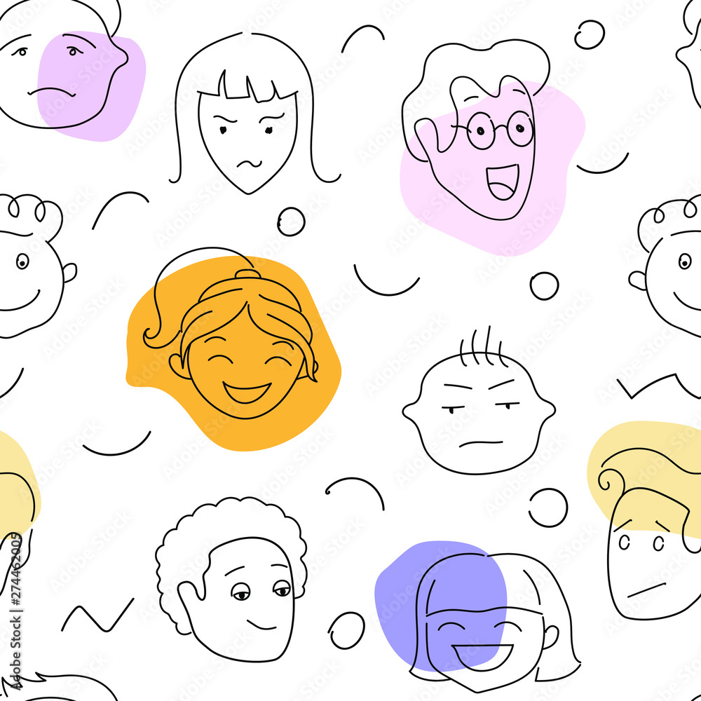Doodle vector portraits of different people on white background. Doodle vector portraits of different people on white background.