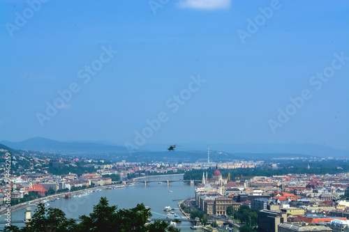 12.06.2019. Budapest, Hungary. Beautiful view of historical part of the city, of old buildings and sights, river and coast, of transport.