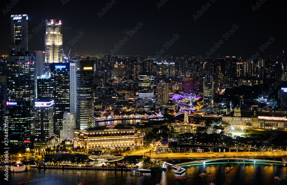 Night cityscape of Singapore. Skyscrapers at night. Business part of Singapore city at night.