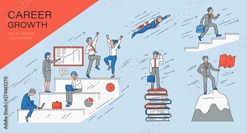 Set of growth career business and success concept.