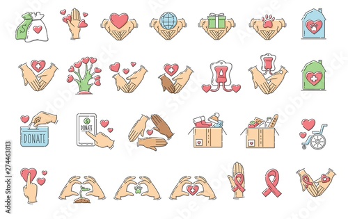 Set of charity and donation icons the sketch vector illustration isolated.
