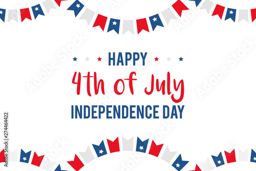4th of july, independence day in the USA vector illustration, card with garlands and stars.
