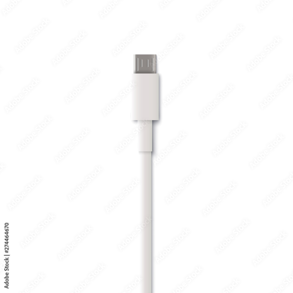 Plug end of white pin charger cable in realistic style Plug end of white pin charger cable in realistic style