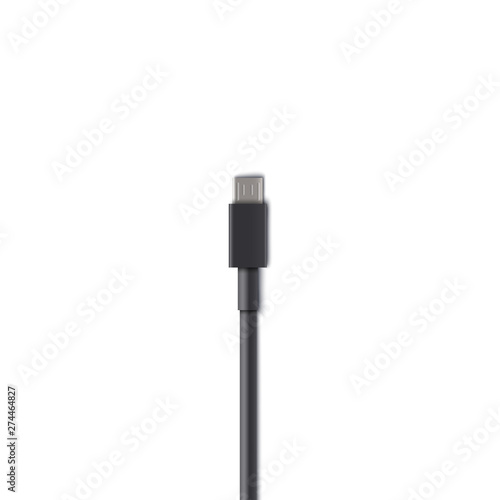 USB cable mini B plug part, standard computer data transfer wire isolated on white background