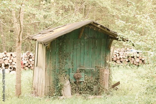 Isolated wooden shack in the garden (Moselkern, Germany, Europe) photo