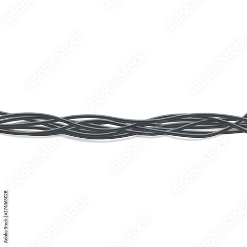 Group of black electrical wires intertwined together realistic style