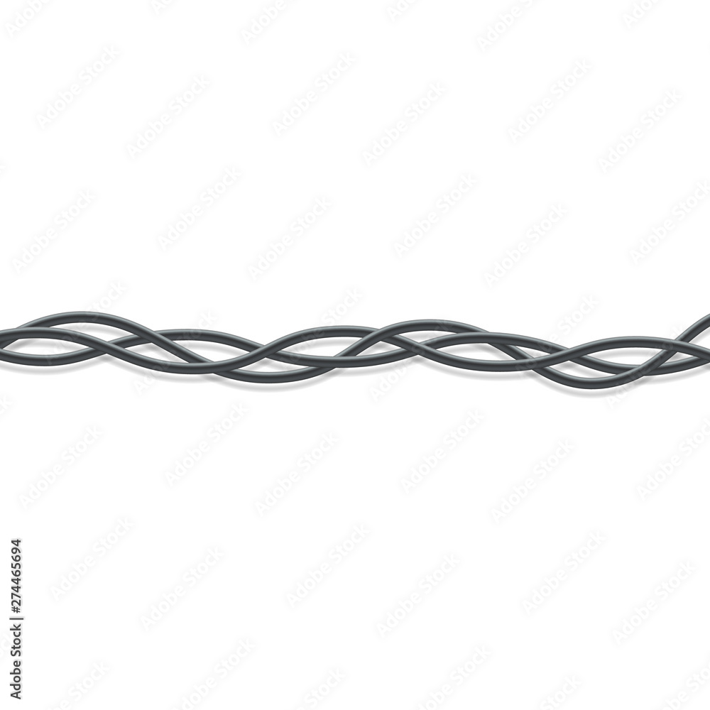 Three black electrical wires intertwined together realistic style Three black electrical wires intertwined together realistic style