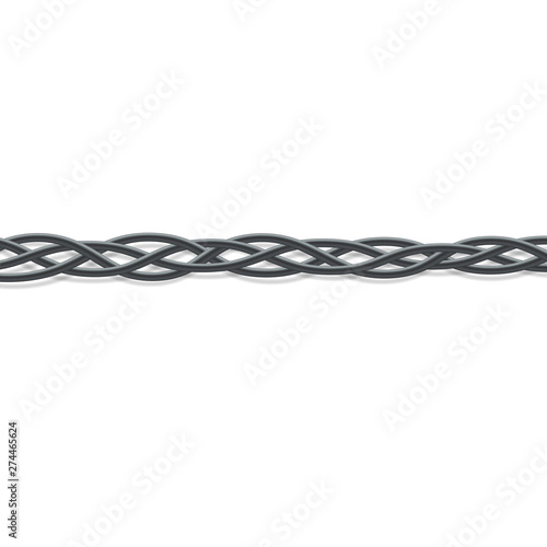 Black electric cables intertwined into a braid - vector illustration