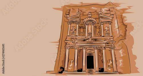 Vector illustration of Temple of El-Khazneh, Jordan