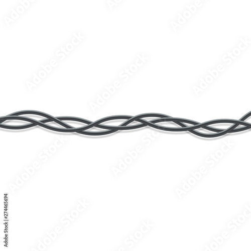 Three black electrical wires intertwined together realistic style
