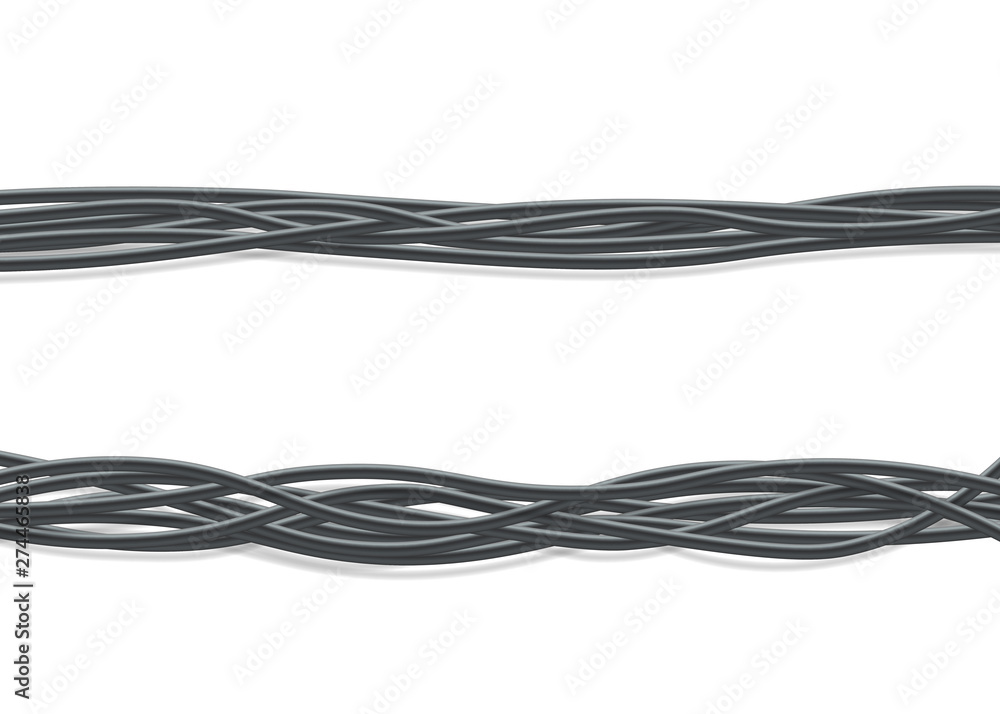 Bunch of black USB or computer connection wires twisted together in a line Bunch of black USB or computer connection wires twisted together in a line