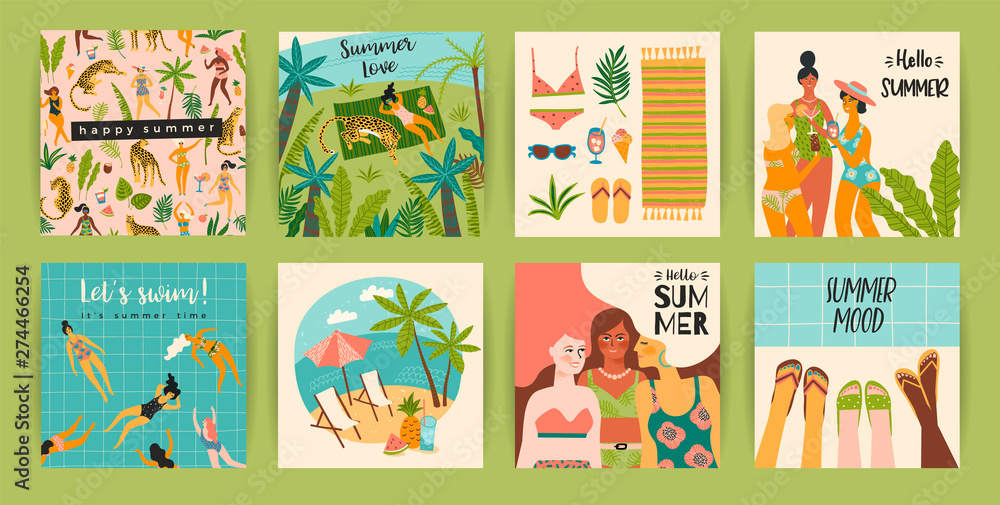 Fototapeta premium Vector templates with fun summer illustration. Design element