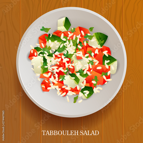 vector illustration of Fresh and Healthy Tabbouleh Salad on wooden background